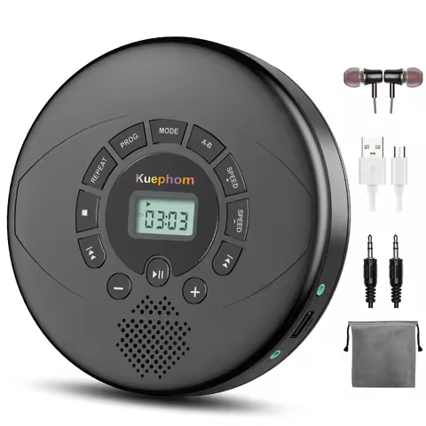 Portable CD player with USB rechargeable discman with speaker and earbuds CD walkman for car with an