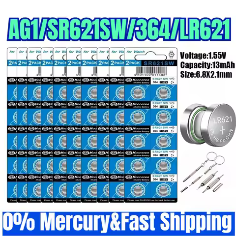 10-100PCS AG1 SR621SW Watch Battery Long-Lasting & Leak-Proof High Capacity Silver Oxide 1.55V Butto