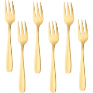 QRU Stainless Steel Dessert Forks, 6 Pieces 3-tine Cocktail Mini Salad Fruit Fork Sets, 5.5 Inch Dis