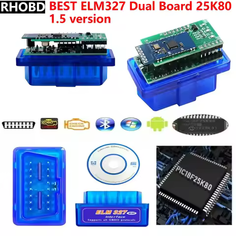 ELM327 V1.5 Double PCB PIC18F25K80 Chip Bluetooth WIFI v1.5 Auto Code Reader OBD2 Scanner Universal 