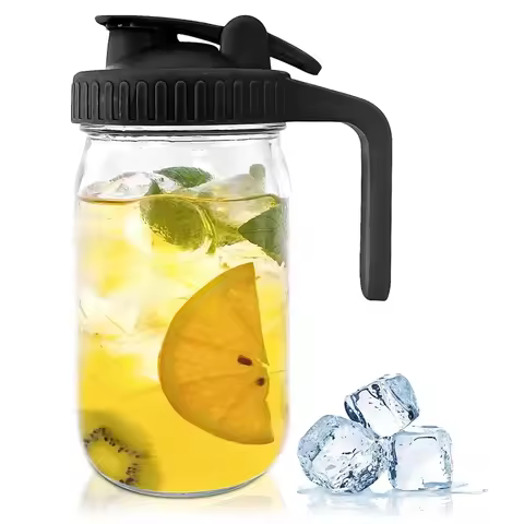 32Oz Mason Jar Pour Spout Lid -Glass Pitcher with Lid ,Breast Milk Pitcher,Seal for Juice,Milk,Coffe