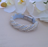 水晶鑽石手鍊 蛋白石水鑽袖口手鐲 水晶手鍊 男款 水晶手鍊 男款 黑金超七 招財 情侶手環 耳骨耳環