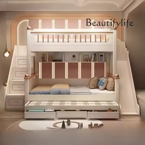 135x190cm wood mattress bunk bed With slide ladder king size frame 3 drawers storage kids loft bed q