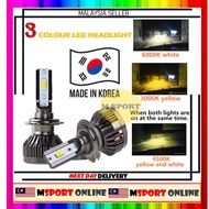 KOREA 3 COLOUR Car LED Headlight H1 H3 H4 H7 H8 H11 9005/HB-3 9006/HB-4 D2S
