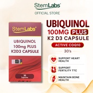 【Buy 3 Get 1 Free】StemLabs Ubiquinol CoQ10 100mg Plus Vitamin K2 D3 30 Capsules | Heart, Energy & Bo