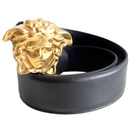 全新意大利VERSACE黑色金扣美杜莎LOGO真皮皮帶腰帶 上班西裝西褲