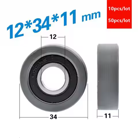 10pcs/50pcs 12*34*11mm flat roller 6001RS 6001 bearing Nylon plastic coated pulley guide wheel low n