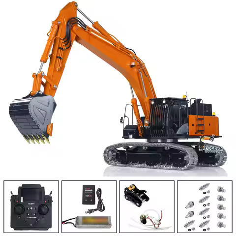 90% Metal LESU 1/14 ZX490 RC Hydraulic Excavator Aoue Radio 2Arms Heavy Digger PL18EV Lite Light Sou