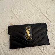 YSL黑色金logo釦式卡片零錢包