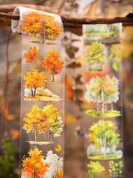 1pc 60mm*2M Vintage Waterproof Landscape Decorative Washi Tape, Tree & Wood Grain Forest Retro DIY S