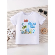 1St Birthday Gift Turtle Whale Crab Printed T-Shirt Girls/Boys Funny Kids Clothes Best Birthday Gift