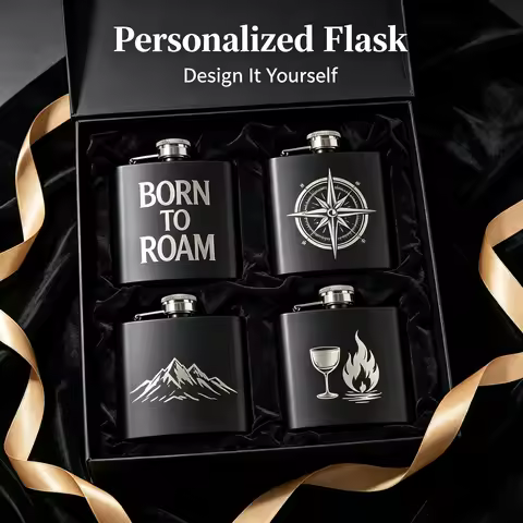 Personalized 6oz Logo Hip Flask Custom Photo Stainless Steel Black Hip Flask with Screw Down Cap Bes