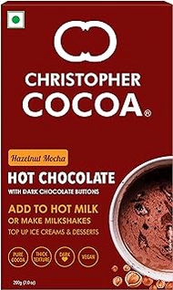 Christopher Cocoa Hazelnut Mocha Hot Drinking Chocolate with Dark Chocolate Buttons 200g (Drink Hot or Cold Milk Shake)