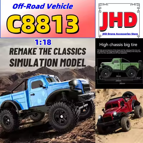 JHD For C8813 1:18 Full Scale RC Simulation Jeep Model 2.4G 4WD RC Car Motor Climbing Off-Road Model