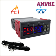AMVNE STC-3008 Dual Digital Temperature Controller Two Relay Output Thermostat Heater with Probe 12V 24V 220V Home Fridge Cool Heat QIEVB
