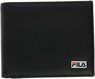 Genuine Fi-la Metal Badge Logo Wallet –Black Slim Bi-Fold 9×11cm Purse | ID Card Window Holder Large
