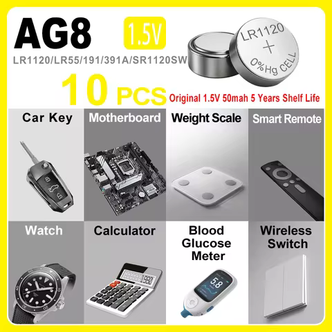 10PCS AG7/AG8/AG9/AG10/AG11/AG12/AG13 Alkaline Button Battery 1.55VCoin Cell for Watches Calculators