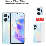 3-in-1 For Honor X7A X8A X7 X8 X9 Tempered Glass protective Screen Protector Honor X7A Camera Lens Protector Full Cover Screen Glass+lens film+Carbon fiber back film