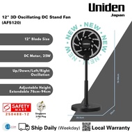Uniden AF5120 - 12" 3D Oscillating DC Stand Fan, Height Adjustable, Energy Efficient, Black