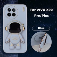 VIVO X90 X80 X70 Cover Cute Astronaut Bracket Luxury Plating Silicone Phone Case VIVO X 90 Pro Plus Shockproof Bumper Soft Holder Phone Case