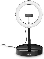 Hama LED Ring Light with Tripod Mobile Phone Foldable (10.2 Inch Ring Light, 26.5 cm Diameter, Table