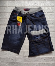 Celana Pendek Pria Rip Jeans Pinggang Kolor Distro Motif Sobek Blue Black