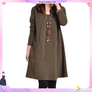 Plus Size Dress Women Long Sleeve Causal Long Dress Solid Color Loose Dress