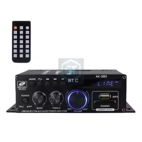 AK380 Audio Amplifier 2 Channel Bluetooth-Compatible Amplifier HIFI Bass 40W+40W Music Player USB AU