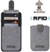 Card Holder for Back of Phone RFID 5 Pull Credit Card Cash Cell Wallet Pocket Canva Leather Case