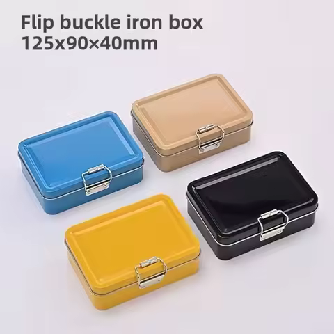 Flip Cover Buckle Iron Box Metal Solid Color Fishing Gear Storage Box with Lid Multifunctional Fishh