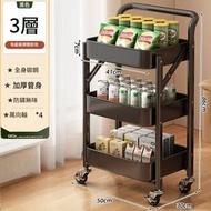 可折疊收納推車置物架 點心置物架 （扶手款）廚房置物架 衛浴移動置物架 落地手推車收納架