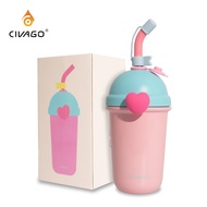 CIVAGO(13oz/25oz)เด็กฟางแก้วสูญญากาศฉนวนถ้วยเซรามิกรั่วซึมกาแฟขวดน้ํา