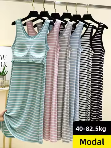 Casual Modal Vest Dr Summer Thin Home Striped Spwear Large Size Loose Can Be Worn outside Leisure Lo