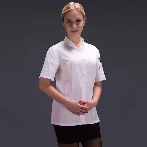 chef uniform for women summer restaurant cook workwear white shirt Hotel Red chef jaket Catering ser
