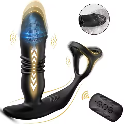 Remote Contorl Prostate Massager Anal Plug Vibrator with Cock Ring 12 Thrusting Modes Anal Plug for 