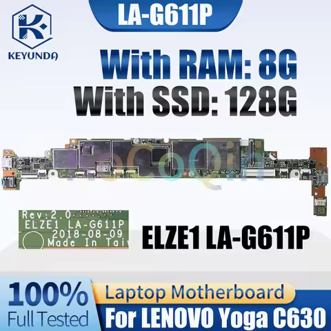 For LENOVO Yoga C630 Notebook Mainboard LA-G611P RAM 8G SSD 128G Laptop Motherboard Test