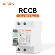 Hot🔥 ETEK RCCB Type B EKL6-100B วงจรเบรกเกอร์ปัจจุบันที่เหลือรั่ว Evse 40A/63A/100A 30ma 10KA Din
