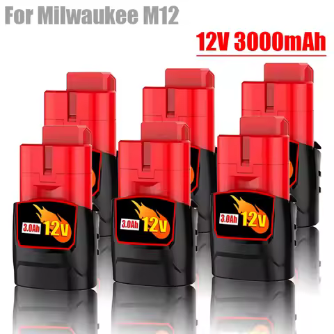 Milwaukee M12 12V Battery 6000mAh Li-ion Replacement Batteries for Milwaukee M12 Tools 48-11-2402 Ba