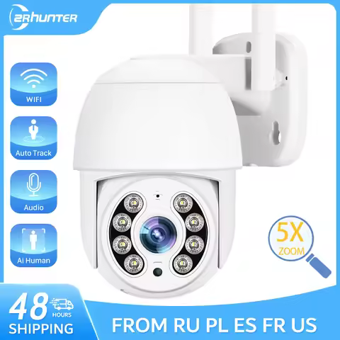 ZRHUNTER PTZ IP Camera 4MP Outdoor WIFI Security Camera 2MP 5X Digital Human Detection Night Vision 