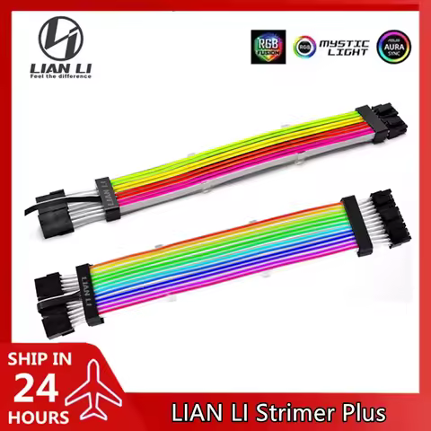 LIAN LI Strimer Plus RGB PSU Extension Cable Rainbow Noen Power Line, GPU Dual 8Pin / Triple 8Pin Co