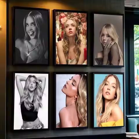 Actor S-Sydney Sweeney Poster Self-adhesive Art Waterproof Paper Sticker Coffee House Bar Dorm Room 