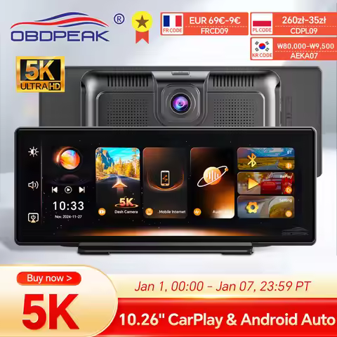 K8s 10.26 inch Car DVR 5K Dash Cam Dual Lens Wireless Carplay & Android Auto Video Recorder Monitor 