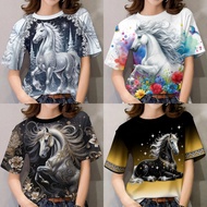 2026 New T-Shirts For Women Horse 3D Print Tops Women's Short Sleeved T-Shirts All Season  Fashion D