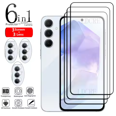 6-in-1 For Samsung A55 5G Glass For Samsung A55 Glass 9H Full Glue Cover Screen Protector For Samsun