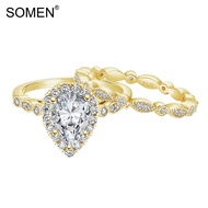 SOMEN 1.5CT 925 Sterling Silver Teardrop CZ Gold Engagement Rings Vintage Pear Promise Rings Bridal 