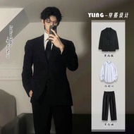 墊肩西服外套男學院風春秋季痞帥學生高級感小西裝DK制服套裝班服-墊肩西裝+西褲+襯衫+領帶 S