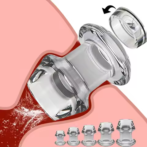 Hollow Speculum Peeking Anal Beads Butt Plug with Stopper Expander Tunnel Transparent Anus Dilation 