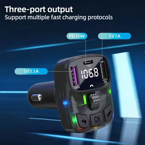 Bluetooth 5.3 FM Transmitter Car Charge Handsfree Charge Radio Modulator MP3 Player with PD15W Super
