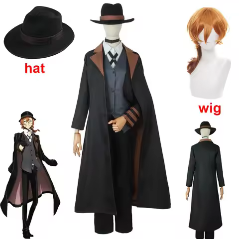 NEW Bungou Stray Dogs Men Women Nakahara Chuuya Cosplay Costume Wig Hat Glove Jacket Pants Female Ch