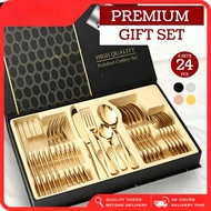 24 Pcs Cutlery Set Dinner Spoon Fork Set Sudu Garfu Set Hadiah Kahwin untuk Pengantin Baru Hadiah Ka